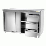 Meuble bas inox 1600x700 mm avec 3 tiroirs à droite PREMIUM - GOLDINOX - gris inox 3701770814442