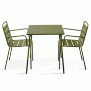 Oviala Business Ensemble table de jardin carrée et 2 fauteuils acier Vert Kaki - vert acier 114651 Oviala Business Ensemble table de jardin carrée et 2 fauteuils acier Vert Kaki - vert acier 114651