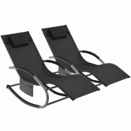 Tectake Chaise longue TAYA ergonomique avec fonction de balancement - noir, Lot de 2 - 406284 - noir acier 406284