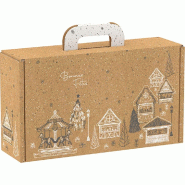 Valisette carton kraft rectangle Village noël gris/blanc 33x18,5x9,5cm - par 20