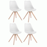 CLP Lot de 4 Chaises de salle à manger Toulouse Similicuir Pieds ronds bois Blanc /Nature - blanc polyester 319753 CLP Lot de 4 Chaises de salle à manger Toulouse Similicuir Pieds ronds bois Blanc /Nature - blanc polyester 319753