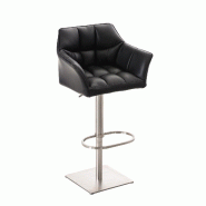 Décoshop26 - Tabouret de bar x1 réglable en similicuir noir assise enveloppante capitonnée avec base carrée en acier inoxydable 10_0006162 - noir