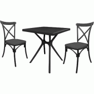 Ensemble de 2 chaises croisées avec table carrée Hugo en résine - noir plastique polypropylène 8050054388618