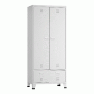 Helloshop26 - Armoire étagère chambre meuble de rangement 180 x 90 x 40 cm de chambre avec 2 tiroirs acier blanc 03_0008874 - blanc acier 3000224387