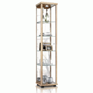 K-Möbel Vitrine en verre en hêtre (176x37x33 cm) avec 4 étagères en verre réglables en hauteur, en verre de sécurité trempé et miroir - beige