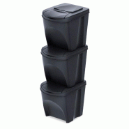 Keden Sortibox - Jeu de 3 Poubelles de Recyclage 25L chacune de couleur Noire - noir multi-matériau ZA5530
