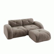 Merax Canapé modulable 2 places avec tabouret, canapé nuage avec accoudoirs ronds, chenille douce, sans cadre près du sol, canapé lounge, marron -