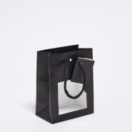 Sac luxe gauffré noir fenêtre poignées papier noir 11,4x6,4x14,6 cm - par 20