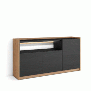 SKRAUT HOME Buffet salon et cuisine, 156x80x37 cm, 3 Portes, LED, Noir et chêne - noir Bois manufacturé 698_2