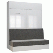 ARMOIRE LIT ESCAMOTABLE DYNAMO SOFA FAÇADE BLANC BRILLANT CANAPÉ GRIS 160*200 CM