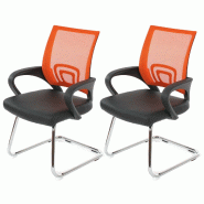 Décoshop26 - Lot de 2 chaises de conférence visiteur design avec piètement luge dossier ergonomique en maille respirante orange et 04_0011436 - 300