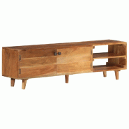 Helloshop26 - Meuble TV moderne en bois massif acacia 140 x 30 x 40 cm rangement optimal finition miel 02_0046938 - Bois massif 3000234508812