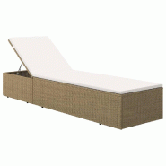 Helloshop26 - Transat chaise longue bain de soleil lit de jardin terrasse meuble d'extérieur résine tressée marron et blanc crème 02_0012923 - mar
