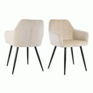 Möbilia Fauteuils, lot de 2 | avec matelassage carré | Revêtement en velours | Pieds en métal | L 59 x P 62 x H 83 cm | beige – noir - multicolo Möbilia Fauteuils, lot de 2 | avec matelassage carré | Revêtement en velours | Pieds en métal | L 59 x P 62 x H 83 cm | beige – noir - multicolo
