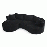 Merax ensemble de canapés 2 places + méridienne droite, avec porte-gobelet et coussin, design arc, tissu velours côtelé, noir - noir W3358S00089