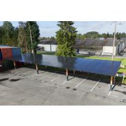 Ombrière solaire autoportante en acier galvanisé et bois lamellé - Robuste, durable, modulable de 2 à 20+ places de parking Ombrière solaire autoportante en acier galvanisé et bois lamellé - Robuste, durable, modulable de 2 à 20+ places de parking