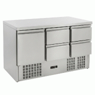 Romux® Table à pizza réfrigérée 1 Porte et 4 Tiroirs 135x70 cm 240 litres Statique | Préparation Pizzas et Salades - 8435811808088