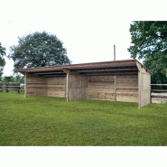 Abri de stockage / structure en bois / toiture en bacacier / bardage en bois / ancrage au sol avec platine / 12 x 3 x 2.95 m