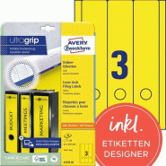 Avery Zweckform 60 étiquettes pour dos de classeur Laser jaunes, format 61 x 297 mm (20 feuilles A4 / cdt) - jaune L4755-20