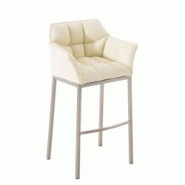 CLP Tabouret de bar Damaso en similicuir avec piétement quatre pieds Crème/Acier inoxydable - beige polyester 101679604