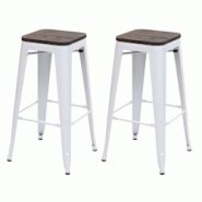 Décoshop26 - Lot de 2 tabourets de bar style industriel factory en métal blanc assise en bois 04_0000485 - blanc 3000251178982 Décoshop26 - Lot de 2 tabourets de bar style industriel factory en métal blanc assise en bois 04_0000485 - blanc 3000251178982