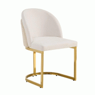 Merax Chaises de salle à manger lot de 2, chenille beige, chaises rembourrées à double dossier, pieds métalliques dorés, 150 kg - beige multi-mat