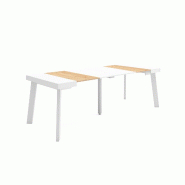 SKRAUT HOME Table console extensible, 220, Pour 10 personnes, Pieds en bois, Chêne et blanc - beige Bois manufacturé 305_34