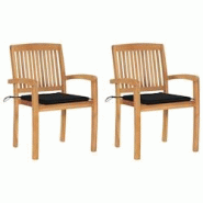 VidaXL Chaises De Jardin Lot De 2 Et Coussins Noir Bois De Teck Massif - noir 3063259 VidaXL Chaises De Jardin Lot De 2 Et Coussins Noir Bois De Teck Massif - noir 3063259