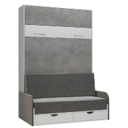 Armoire lit escamotable LOFT SOFA gris béton canapé accoudoirs tissu 140*200 cm