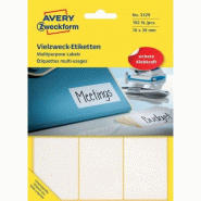 Avery Zweckform 192 étiquettes multi-usages blanches, format 76 x 39 mm (32 feuilles / cdt) - blanc 3329