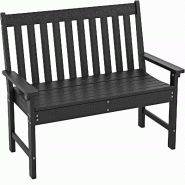 Banc de jardin COSTWAY, résistant aux intempéries, banc tout temps en PEHD, banc de parc pour 2 à 3 personnes - noir Bois manufacturé ZB32017NW