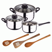BERGNER - Batterie de cuisine 5 pièces 16/18/20cm en acier inoxydable compatible induction avec Set de 3 Ustensiles de Cuisine en Bois d'Acacia AGROS BERGNER - Batterie de cuisine 5 pièces 16/18/20cm en acier inoxydable compatible induction avec Set de 3 Ustensiles de Cuisine en Bois d'Acacia AGROS