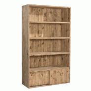 Buffet Westside 4 niveaux - Pin massif aspect vieilli - L119xP44xH200cm avec caisson bas 2 portes