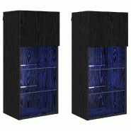 Helloshop26 - Lot de 2 meubles TV muraux modernes 40,5 x 30 x 90 cm design minimaliste avec étagères et éclairage LED en bois 02_0052821 - Bois mas