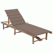Helloshop26 - Transat chaise longue bain de soleil lit de jardin terrasse meuble d'extérieur avec coussin bambou 02_0012299 - marron Bambou 300067394