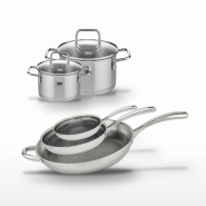 Lot 3 Poêles 24/28/32cm et 2 Faitouts 12/16cm Elo Relief Evolution - gris inox 3176239957617