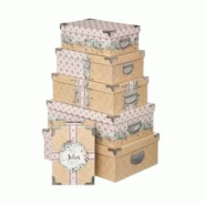 Feeric Christmas - Lot de 6 boîtes de rangement déco vintage avec poignées et coins en métal - Beige Feeric Christmas - Lot de 6 boîtes de rangement déco vintage avec poignées et coins en métal - Beige