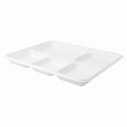 Plateau repas 5 compartiments bagasse blanche 26,5x21,5x2cm - par 500
