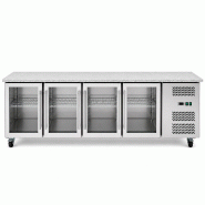 Romux® Table Réfrigérée Positive 4 Portes Vitrées 223x70 avec Plan de Travail en Marbre et Refroidissement Froid Ventilé en Acier de 553 L et 85
