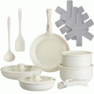 TecTake GmbH tectake Batterie de casseroles GENUA de 16 pièces, adaptée à l’induction  blanc - 406253 - aluminium 406253