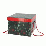 Boite carton carrée pliable "Noël vert" 27x27x20cm - par 20