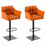 CLP Lot de 2 tabourets de bar Damaso similicuir Orange/Noir - orange polyester 314928
