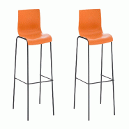 CLP Lot de 2 tabourets de bar Hover Assise Plastique Pieds Métal Orange/Noir - orange plastique 304469