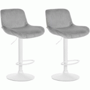 CLP Lot de 2 tabourets de bar Solon blanc Gris/Velours - gris textile 326581 CLP Lot de 2 tabourets de bar Solon blanc Gris/Velours - gris textile 326581