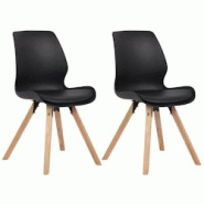 Décoshop26 - Lot de 2 chaises de salle à manger en plastique noir style scandinave pieds bois CDS101140 - noir 3002464932696 Décoshop26 - Lot de 2 chaises de salle à manger en plastique noir style scandinave pieds bois CDS101140 - noir 3002464932696