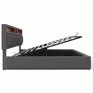 Merax lit rembourré 140x200cm lit double avec prise USB C fonction de chargement tête de lit, gris - gris multi-matériau 042930AAG