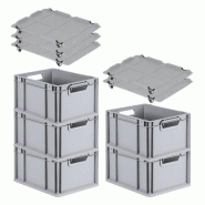 PROREGAL 5x Bac Euro NextGen Economy avec couvercle d'appui et 4 fermetures à glissière noires poignées ouvertes 22x30x40cm 20L - noir plastique RM