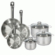 Batterie de cuisine avec 3 poêles 20/24/28 cm et 3 faitouts 16/20/24 cm en inox sans PFAS Fackelmann Eterna Brillant - gris inox 3176239935127