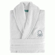 Benetton - Peignoir M/L 100% Coton 360GSM couleur Blanc avec Broderie Noire - BLACK & WHITE - M/L blanc BE176
