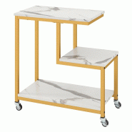 COSTWAY Table d'appoint à roulettes, table basse à 3 niveaux, aspect marbre, table basse, blanc + doré - blanc métal VH33517IT